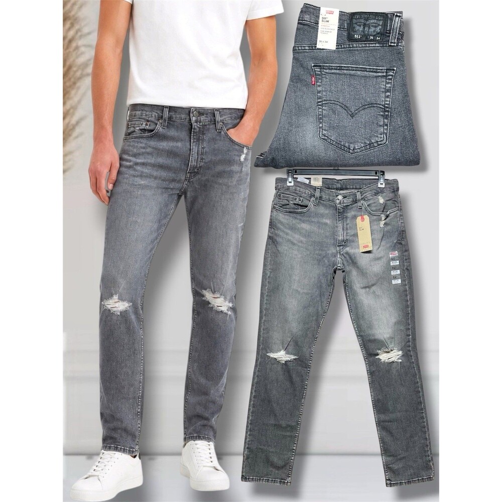 Levi’s 511 Slim Fit Distressed Men’s W36 L34 Grey Comfort Stretch Denim Jeans